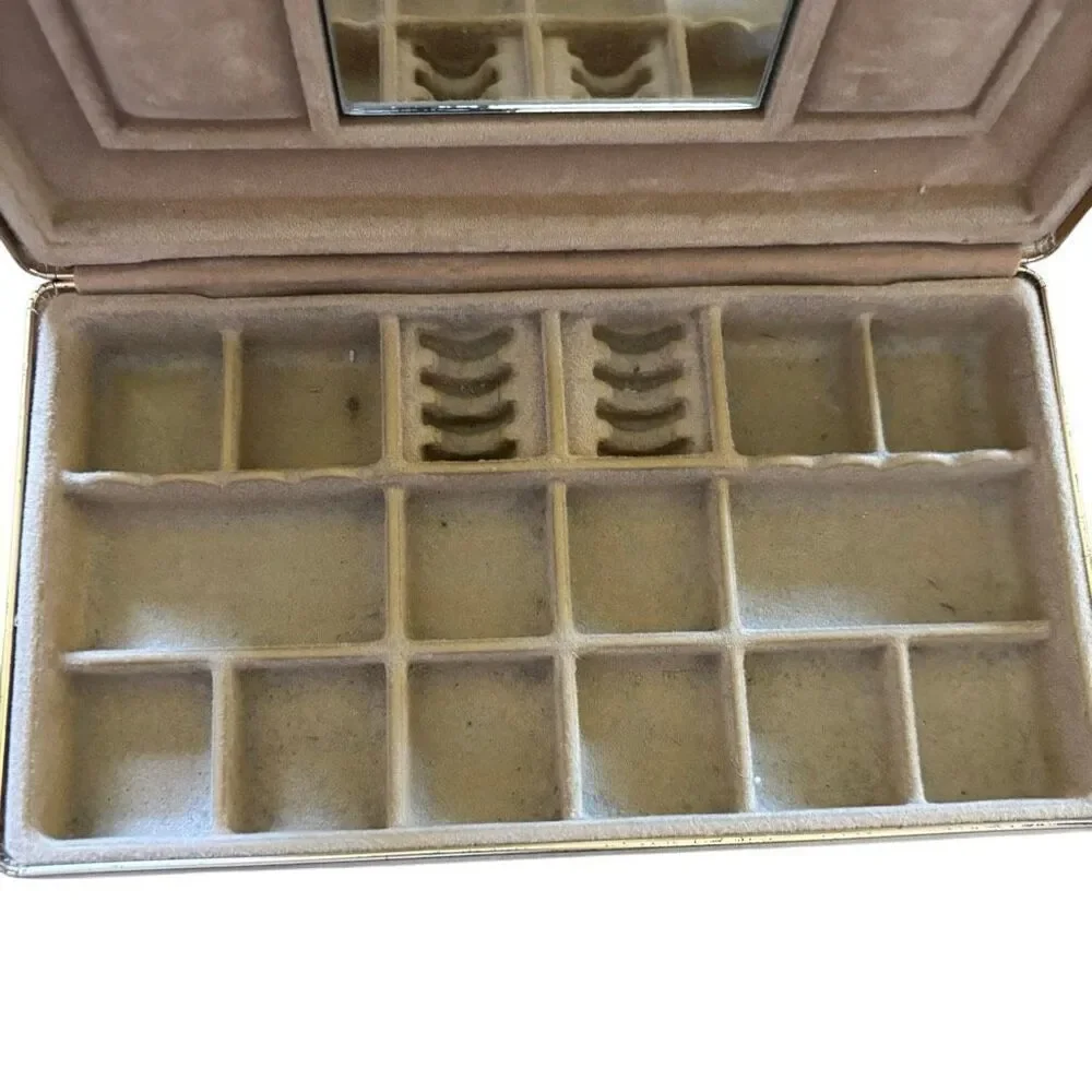 Vintage Velvet Travel Jewelry Case With Mirror